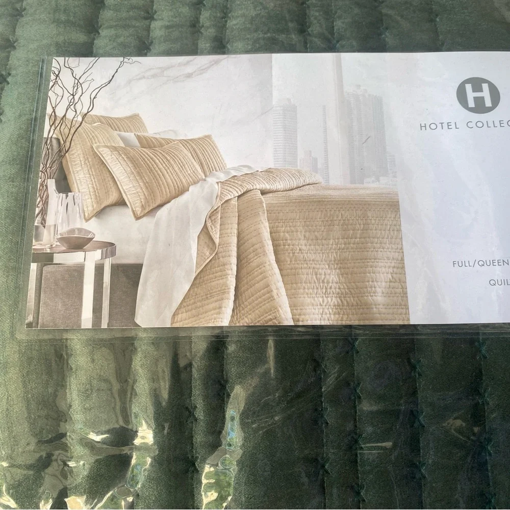 Hotel Collection Variegated Stripe Velvet Coverlet Emerald Queen 94
